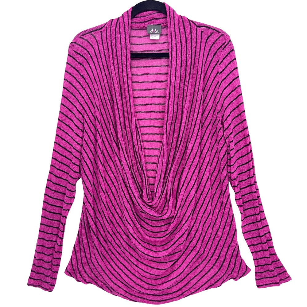 Dots Pink Striped Cowl Neck Long Sleeve Top 2X Draped Knit Edgy Grunge